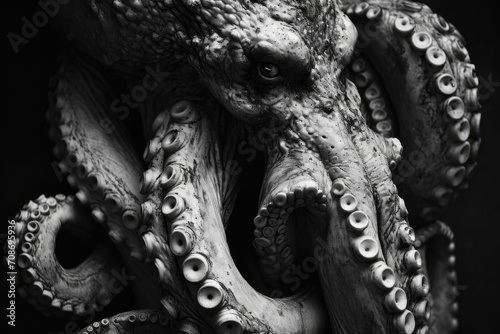A black and white photo of an octopus. Suitable for various applications