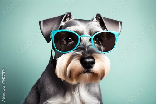 yorkshire dog in sunglass shade glasses isolated on solid pastel background