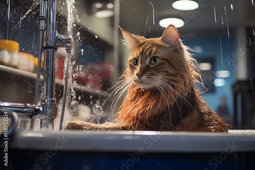  Step into a pet shop and witness a professional groomer using electric clippers to give a cat a stylish haircut