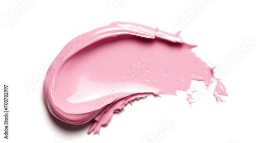 Close-up of a single creamy smooth pink smear of heavy makeup or paint isolated on white background