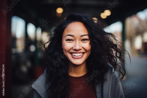 Asian bi-racial woman smiling happy face portrait