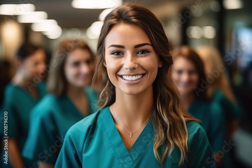 Confident female healthcare professionals in scrubs