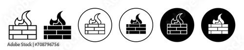 Brick wall and fire vector icon set collection. Brick wall and fire Outline flat Icon.