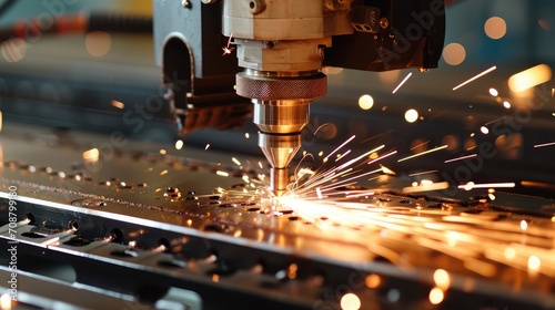CNC Laser cutting of metal, modern industrial technology Making Industrial Details.
