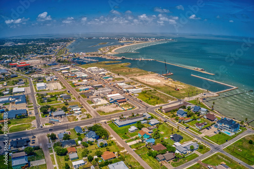 Aerial View of the Coastal Town of Rockport, Texas on the Gulf of Mexico