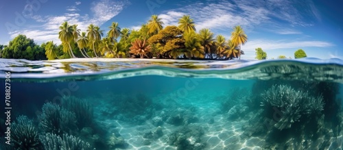 El Nino causes light-colored coral in shallow water, French Polynesia, Pacific Ocean.