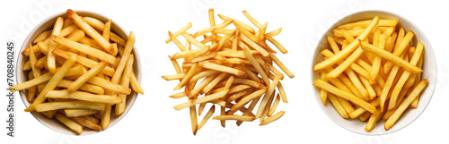 french fries isolated on a transparent background, top view