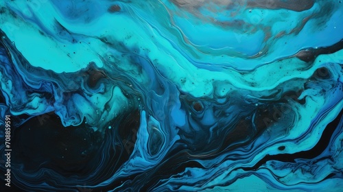 dynamic fluid painting with vivid blue and black swirls. ideal for creative wall art, unique textile designs, and tranquil spa environments