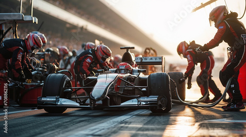 Race car pit crew in action highlighting automotive industry, AI Generated