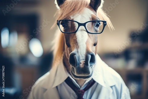 Funny horse scientist in a laboratory.