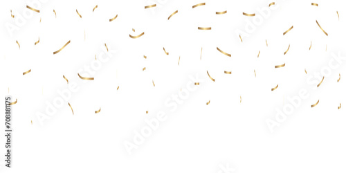 Abstract luxury golden confetti glitter and zigzag ribbon falling down on transparent background. Holyday, festive and celebration background.