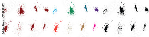 Realistic collection of decorative blue, pink, purple, red, black, green color vector brush stroke ink splatter dirty stain background