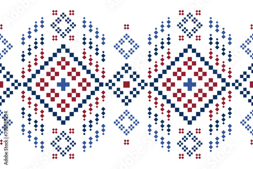 Ethnic seamless design.Geometric folklore ornament. Pixel pattern.Tribal ethnic vector texture.Cross stitch Seamless tribal embroidery. Scandinavian folk pattern for texture,fabric,wrapping,print.