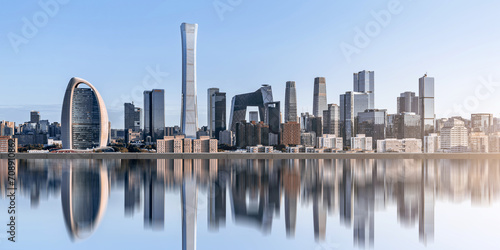 Reflection on the Water Surface of the Skyline Architecture Complex in Beijing International Trade Center, China