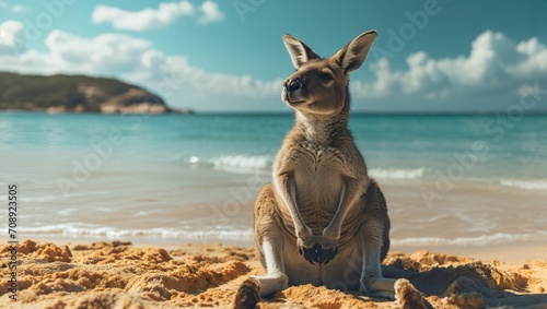 kangaroo sitting on the beach