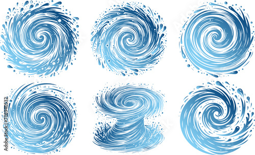 Illustration of a whirlpool with splashes simple vector drawing on a white background