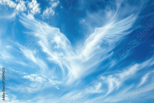 Clouds Shaped Like Angel Wings In The Expansive, Blue Sky Above