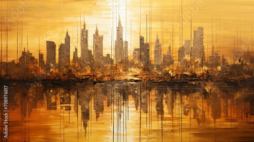 Gold and Black Cityscape Oil Painting Background