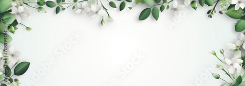 Flower border frame free mockup images for commercial use, in the style of light gray and green, aerial view, abstract minimalism appreciator, white background, double exposure, leaf patterns, 3840x21