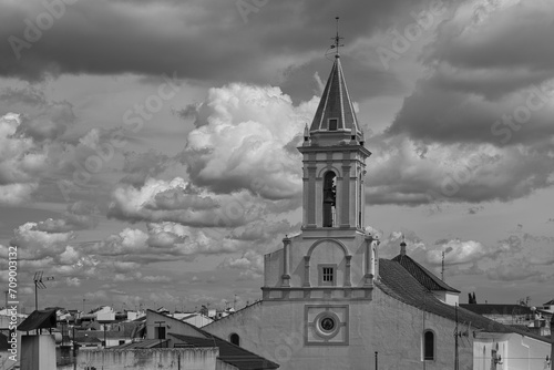 High angle view of church against cloudy sky