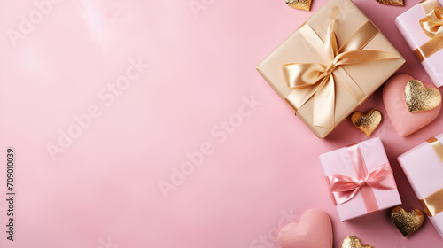 A beautiful gift box on pink background with copy space, generative ai