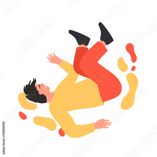 Happy man floating in the air. Flying boy, feeling freedom in the sky cartoon vector illustration