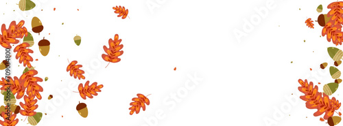 Red Oak Background White Vector. Leaf Art Design. Golden Leaves. Fly Illustration. Gold Herb Decoration.