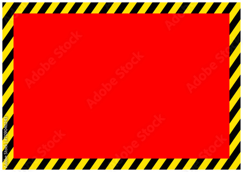 災害工事現場で使う黄色と黒の危険注意の警告フレーム枠縦赤色