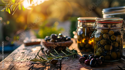 Preserved olives in a jar. Selective focus.