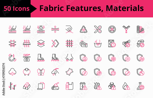 set of icons fabric properties, color pink, black