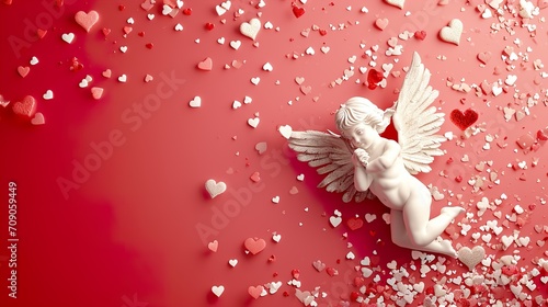 valentine background with angel cupid hearts and confetti