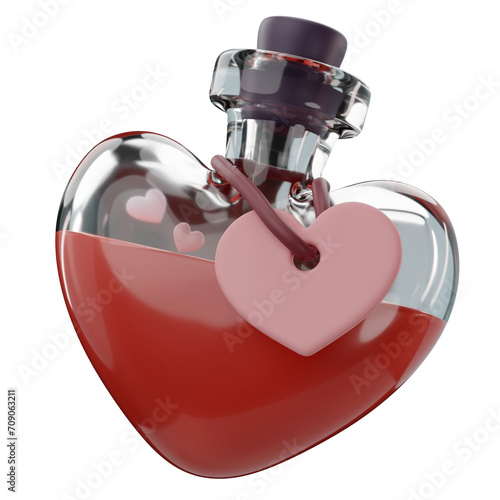 3d rendering of valentine's heart love potion icon 