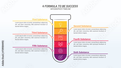 Test Tube Shape Infographic With 6 Steps and Editable Text for Business Plans, Business Reports, and Website Design.