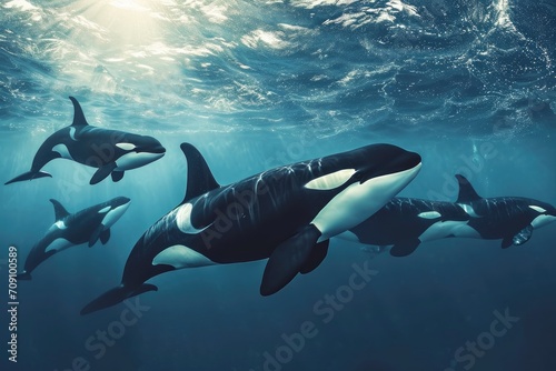 orca fish or killer whale swimming on under water of sea 