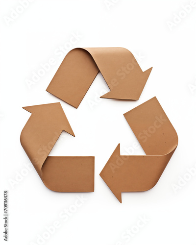 Eco recycling symbol made of cardboard on white background. Generative ai