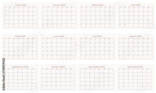 calendario 2024 mensual, grilla cada mes