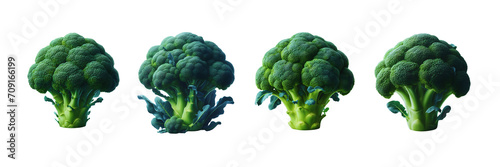 Set of Delicious broccoli, isolated over on transparent white background