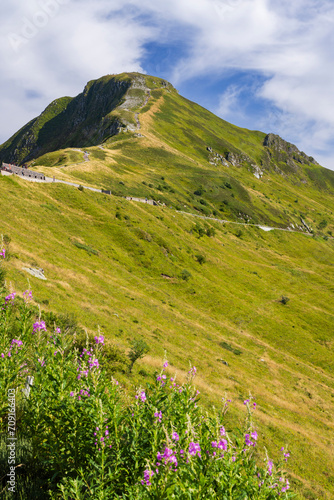 Puy Mary (1783 m) with road, Cantal, Auvergne-Rhone-Alpes region, France