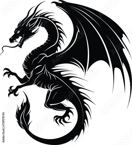 Silhouette dragon full body black color only