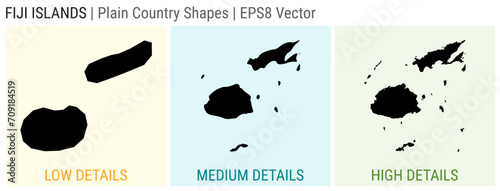 Fiji - plain country shape. Low, medium and high detailed maps of Fiji. EPS8 Vector illustration.