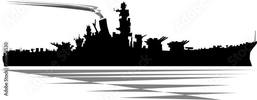 Silhouette of a warship on a white background. Vector illustration for design in military style