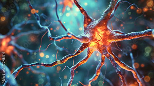 Illustration of nerve cells, or neurons close-up