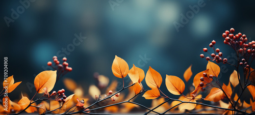 bright yellow braches of leaves wind try to move and waving erect leaves showing strength beautiful matching with dark black and blue blur background. 