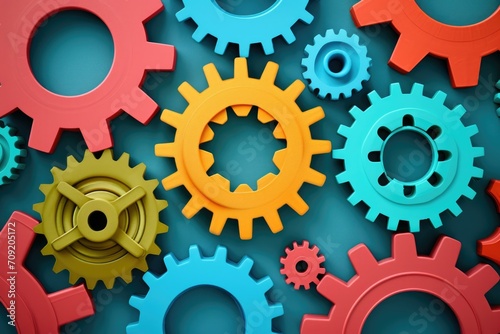 Colorful Gears Background, Teamwork Concept