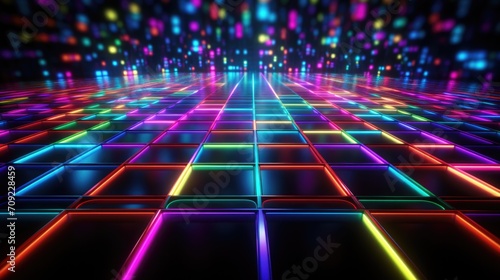 Retro Neon Grid: '80s Inspired Neon Grid on Dark Background, Vibrant Pink, Blue, Green Glow, Arcade Game Nostalgia