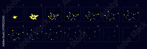 Firework animation . Firework Sprite sheet for games, cartoon or animation. Set of frames animation. – Vector