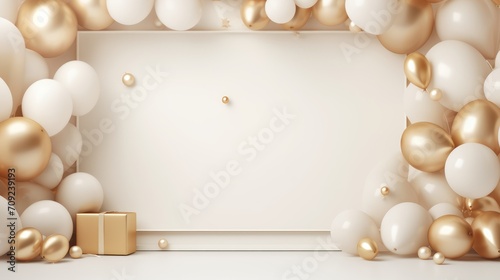 Luxury balloon background border frame in gold beige nude color