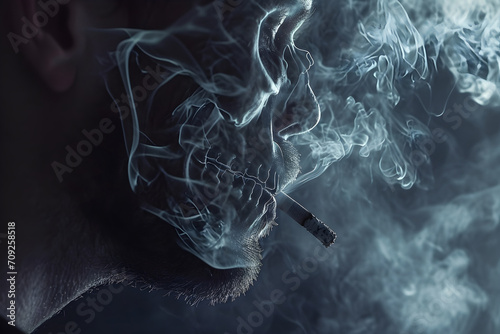 Smoking man with skull face for world no tobacco day illustration