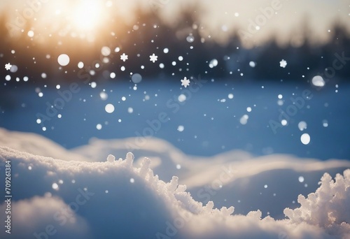 Winter natural snow background with snowdrifts beautiful light and snow flakes on blue sky beauty bo