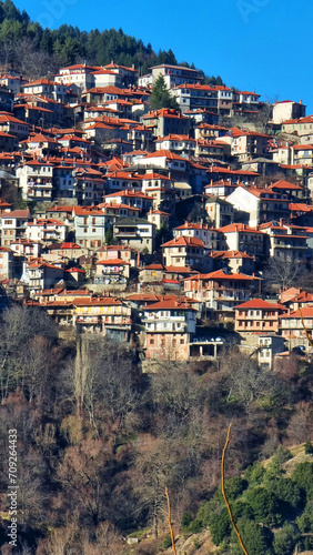 metsovo city greece sunnyn winter day in ioannina perfecture